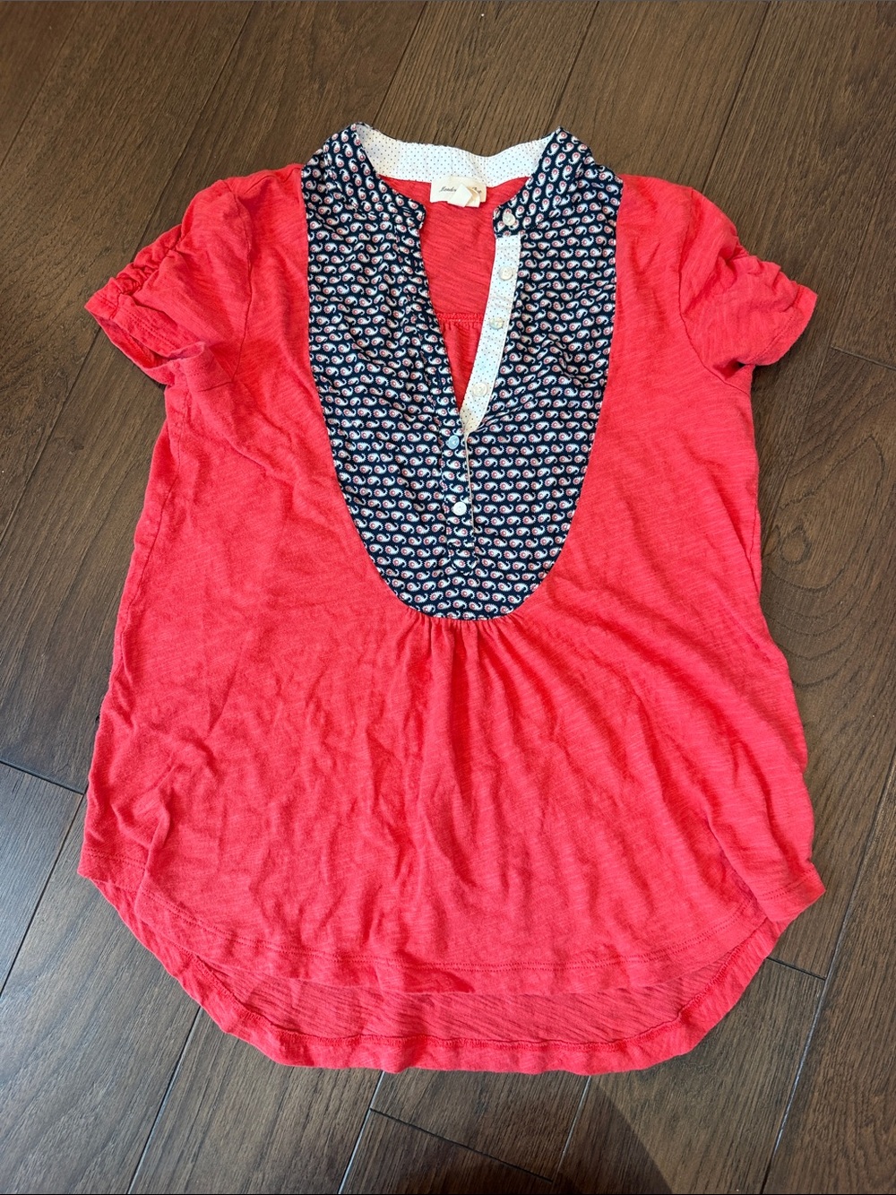 Anthropologie Top Meadow Rue Orange Red Large Cap Sleeves Size XS - C68-059